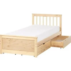Beliani OLENDON - Bed met 4 lades - Lichtbruin - 90 x 200 cm - Dennenhout Discount