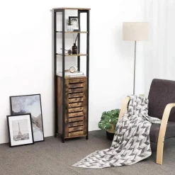 Parya Home Opbergkast - Staande smalle kast - 3 Open Planken Rustiek Bruin Online