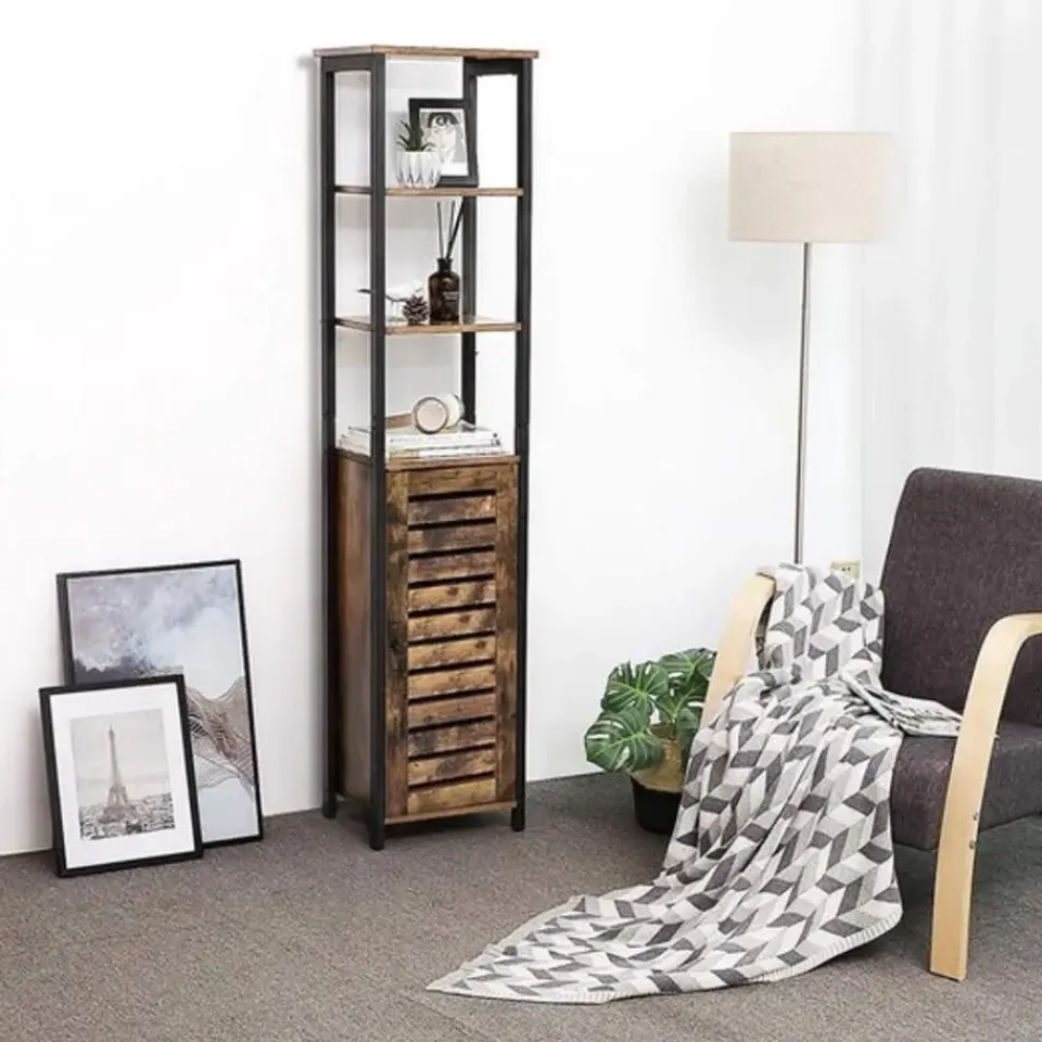 Parya Home Opbergkast - Staande smalle kast - 3 Open Planken Rustiek Bruin Online