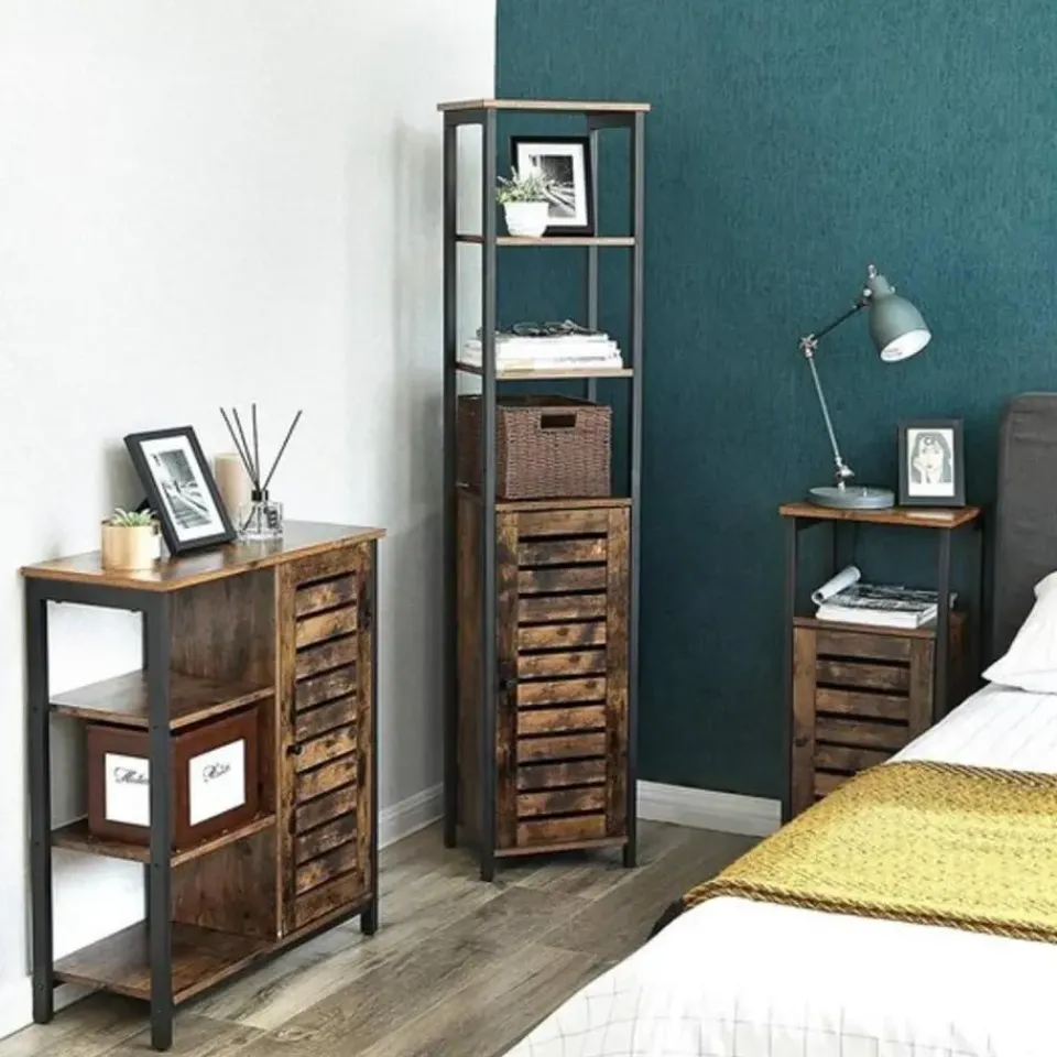 Parya Home Opbergkast - Staande smalle kast - 3 Open Planken Rustiek Bruin Online