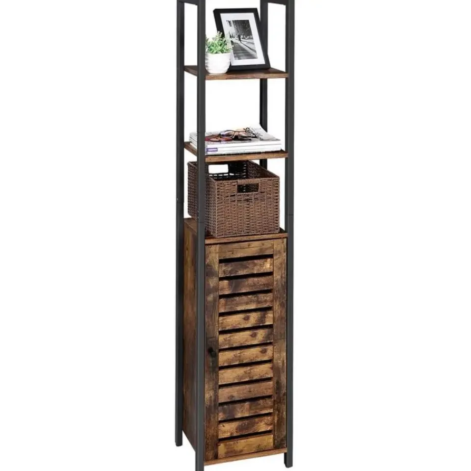 Parya Home Opbergkast - Staande smalle kast - 3 Open Planken Rustiek Bruin Online