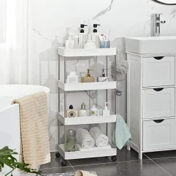 Merkloos Opbergtrolley - 4 niveaus - 40x86x22 cm - wit Online