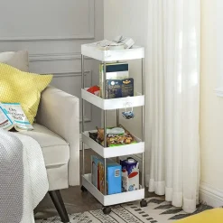 Merkloos Opbergtrolley - 4 niveaus - 40x86x22 cm - wit Online