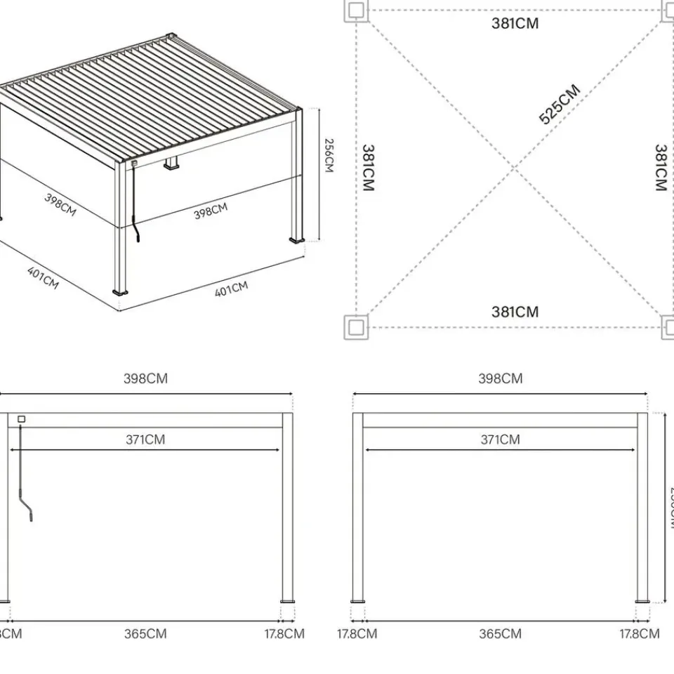 Orion Premium overkapping elektrisch met LED 400 x 400 antraciet Hot