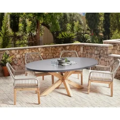 Beliani ORISTANO - Tuintafel - Lichthout/Grijs - 190 x 100 cm - Beton