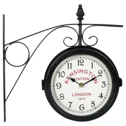 Merkloos Ostaria Wandklok/muur klok - 21cm - Station klok - metaal - zwart Clearance