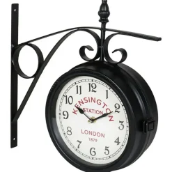 Merkloos Ostaria Wandklok/muur klok - 21cm - Station klok - metaal - zwart Clearance