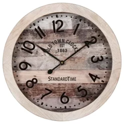 Merkloos Ostaria Wandklok/muur klok - old town - D45 cm - hout - naturel Outlet