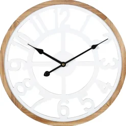 Merkloos Ostaria Wandklok/muur klok - D40 cm - MDF - wit/bruin - kamer