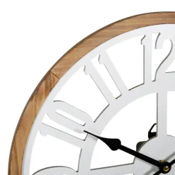 Merkloos Ostaria Wandklok/muur klok - D40 cm - MDF - wit/bruin - kamer