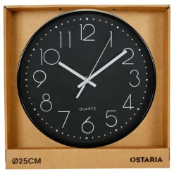 Merkloos Ostaria Wandklok/muur klok - D25 cm - kunststof - zwart Outlet