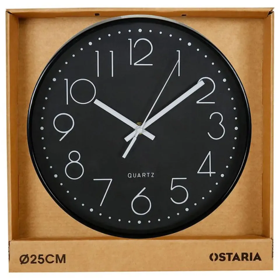 Merkloos Ostaria Wandklok/muur klok - D25 cm - kunststof - zwart Outlet