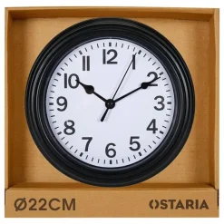 Merkloos Ostaria Wandklok/muur klok - D22 cm - kunststof - zwart - kamer Outlet