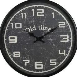 Merkloos Ostaria Wandklok/muur klok - Old Times - D30 cm - metaal - zwart Online