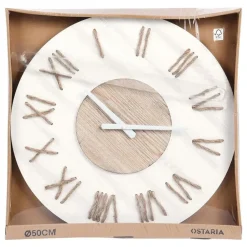 Merkloos Ostaria Wandklok/muur klok - Maritiem - D50 cm - touw - wit/bruin Outlet