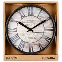 Merkloos Ostaria Wandklok/muur klok - Stationsklok - D20 cm - houtlook Discount