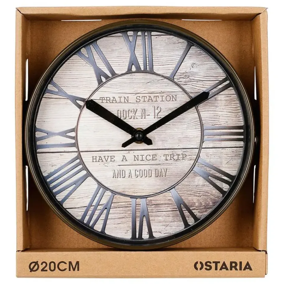 Merkloos Ostaria Wandklok/muur klok - Stationsklok - D20 cm - houtlook Discount