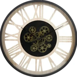 Merkloos Ostaria Wandklok/muur klok - open uurwerk - D40 cm - metaal/hout Outlet