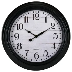 Merkloos Ostaria Wandklok/muur klok - houtlook - D30cm - kunststof - zwart Online