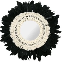 Merkloos Ostaria Wandspiegel bohemian Veren - zwart/wit - rond - Dia 57 cm Online