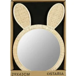 Merkloos Ostaria Wandspiegel konijn - rotan - 29 cm - bohemian spiegel Clearance