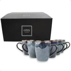 OTIX Koffiekopjes met Oor Set van 6 Koffietassen Theemok 350ml Aardewerk EBONY Discount
