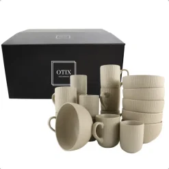 OTIX Koffiekopjes Set van 12 Kopjes 190ml 300ml met Set van 6 Soep Best