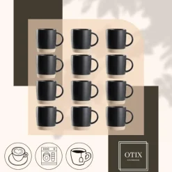 OTIX Koffiekopjes Theemokken Koffietassen Set van 12 Zwart 310 ml Aardewerk Online