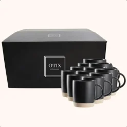 OTIX Koffiekopjes Theemokken Koffietassen Set van 12 Zwart 310 ml Aardewerk Online