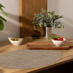 OTIX Placemats Set van 6 Kunststof Ovaal Zwart Wit Onderleggers 48x35cm Hot