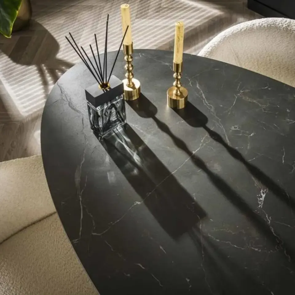 Dimehouse Ovale eettafel zwart Sophie industrieel 180x90 cm - Keramiek - Zwart Online