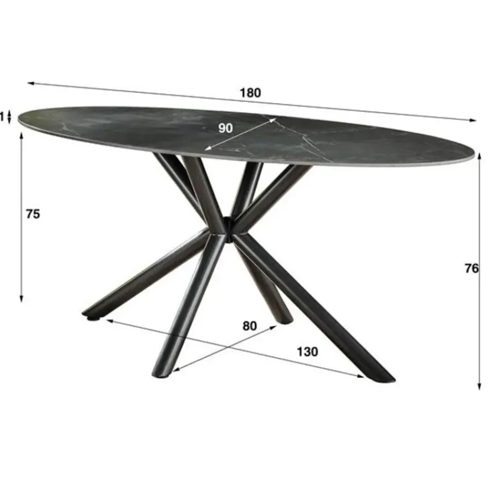 Dimehouse Ovale eettafel zwart Sophie industrieel 180x90 cm - Keramiek - Zwart Online