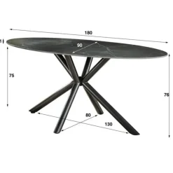 Dimehouse Ovale eettafel zwart Sophie industrieel 180x90 cm - Keramiek - Zwart Online