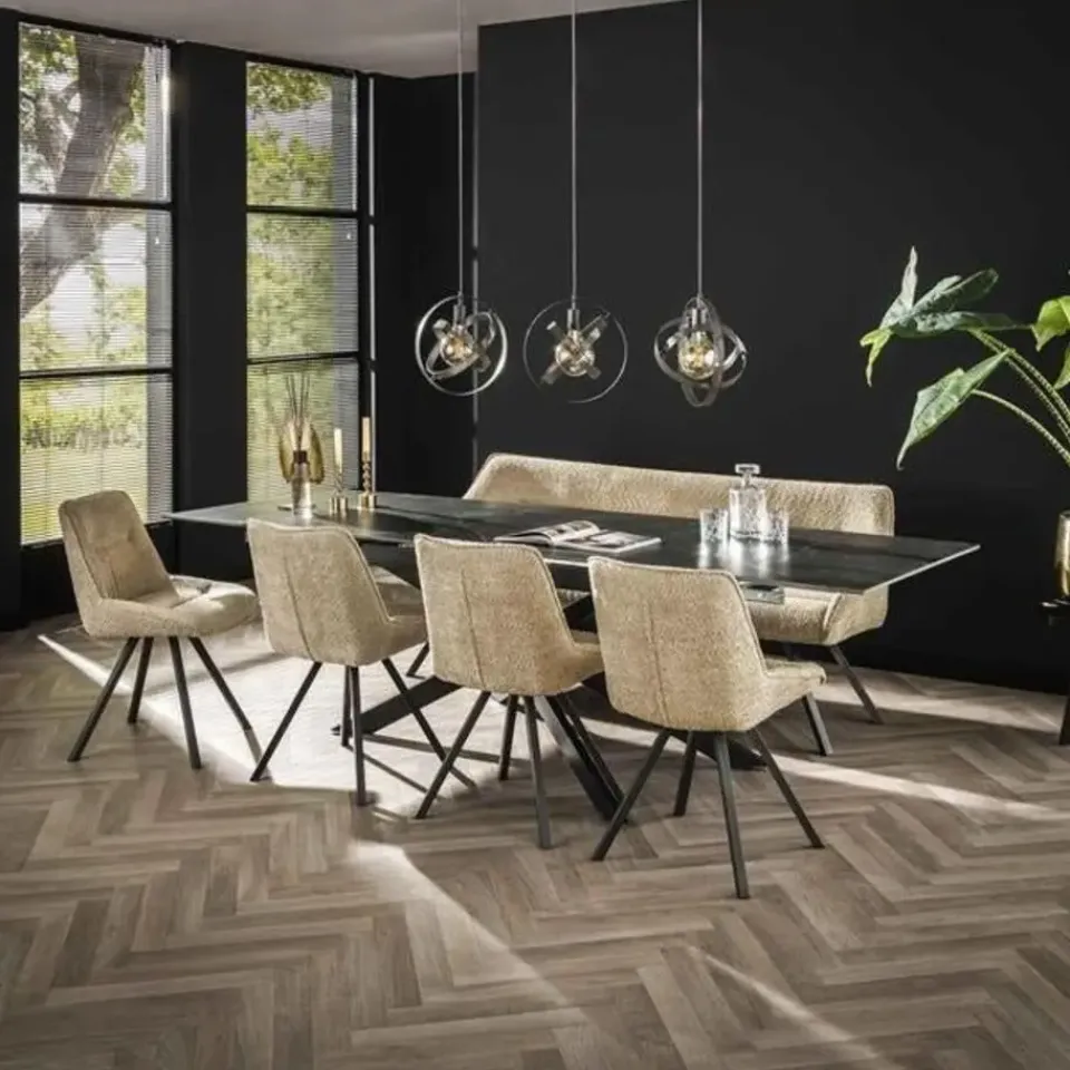 Dimehouse Ovale eettafel zwart Sophie industrieel 180x90 cm - Keramiek - Zwart Online