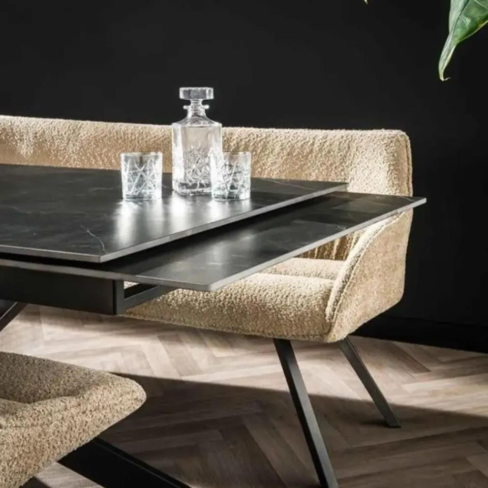 Dimehouse Ovale eettafel zwart Sophie industrieel 180x90 cm - Keramiek - Zwart Online