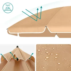 ACAZA Parasol 180 cm diameter, rond / achthoekige strandparasol kantelbaar - taupe New