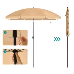 ACAZA Parasol 180 cm diameter, rond / achthoekige strandparasol kantelbaar - taupe New