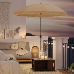 ACAZA Parasol 180 cm diameter, rond / achthoekige strandparasol kantelbaar - taupe New