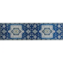 Beliani PARVAKADLI - Laagpolig vloerkleed - Blauw - 80 x 300 cm - Polyester New