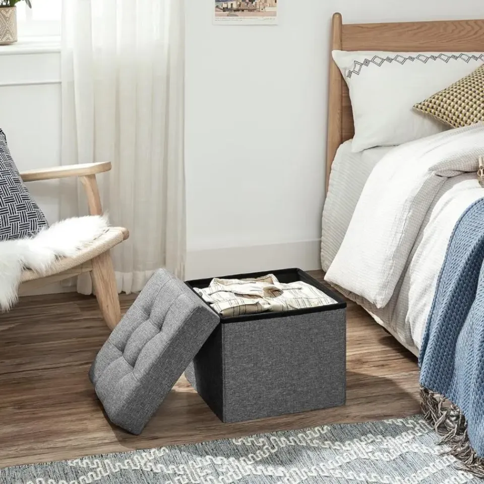 Parya Home - Grijze Poef - Hocker - Donkergrijs Discount