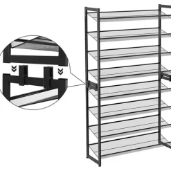 Songmics Parya Home - Schoenenrek met 8 roosters - Metaal - Zwart Outlet