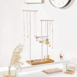 Parya Home - Sierradenrek - Oorbellenstandaard - 2-in-1 - Hout - Wit Clearance