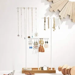 Parya Home - Sierradenrek - Oorbellenstandaard - 2-in-1 - Hout - Wit Clearance