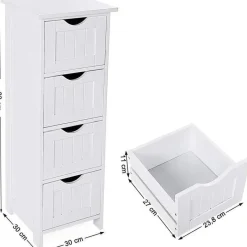 Parya Home - Smalle Ladekast met 4 Lades - Hout - Wit Outlet