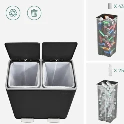 Parya Home - Zwarte Prullenbak - 2 x 30 Liter - Roestvrij Staal