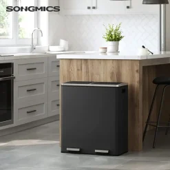 Parya Home - Zwarte Prullenbak - 2 x 30 Liter - Roestvrij Staal