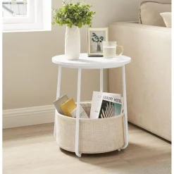 Parya Home Bijzettafel, ronde bijzettafel met stoffen mand Sale
