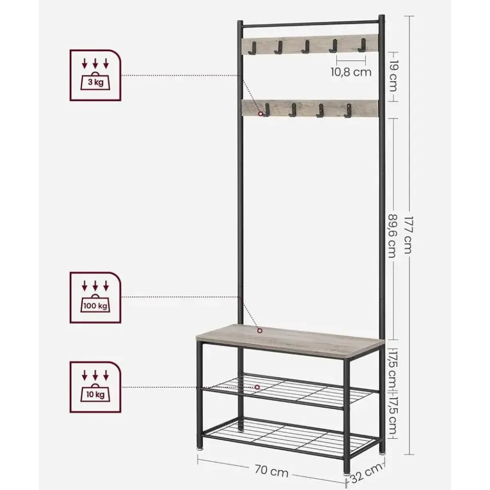 Parya Home 3-in-1 Kapstok met Schoenenrek – Entreekast met bankje Hot