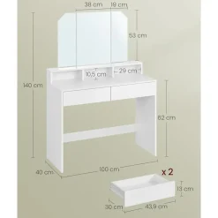 Parya Home Kaptafel, kaptafel met opklapbare spiegel en 2 laden