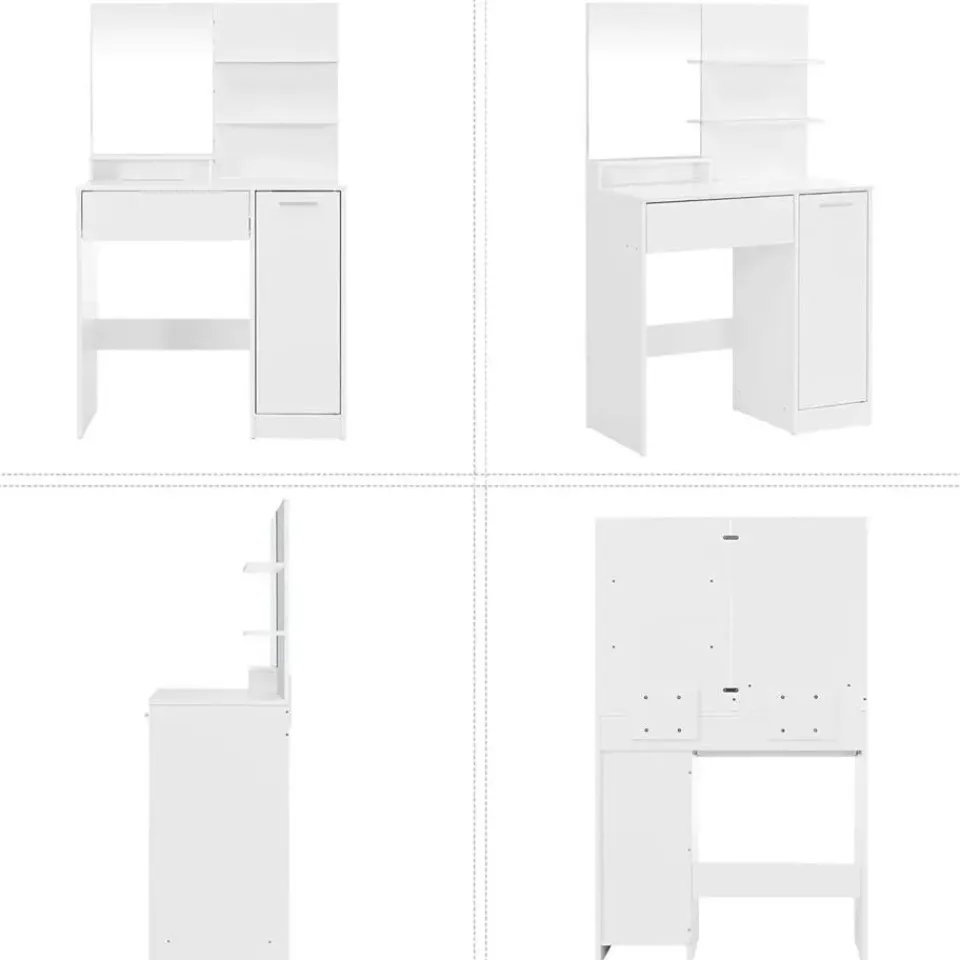 Parya Home kaptafel met spiegel - 1 lade - 2 legplanken - wit Clearance